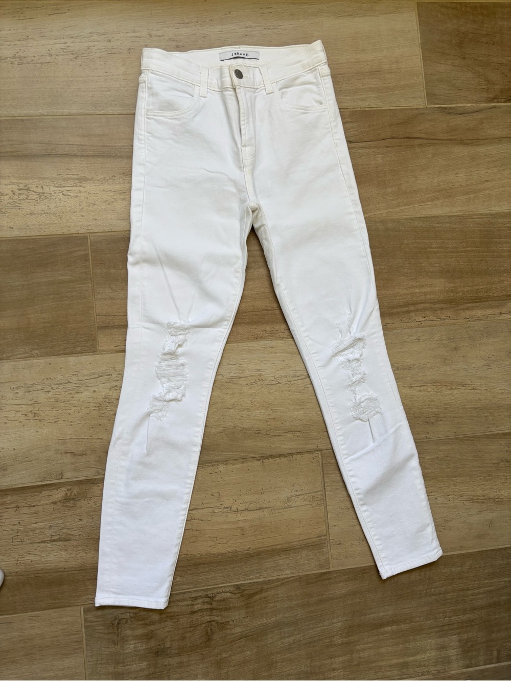 J Brand - White Distressed High-Rise Skinny Jeans